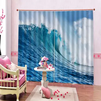 

Blue Water Sparkling Ripples Blackout Curtain Large Window For Living room Bedroom Sea Bridge Polyester Fabric Drapes Sets