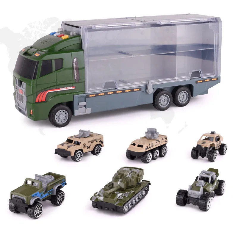 Military version 7Pcs/set Truck Toy Set Toy Transport Truck Toy Constabulary Car Toy Armed Car Alloy Cars Truck Model Christmas New Years Gift - Цвет: Military version