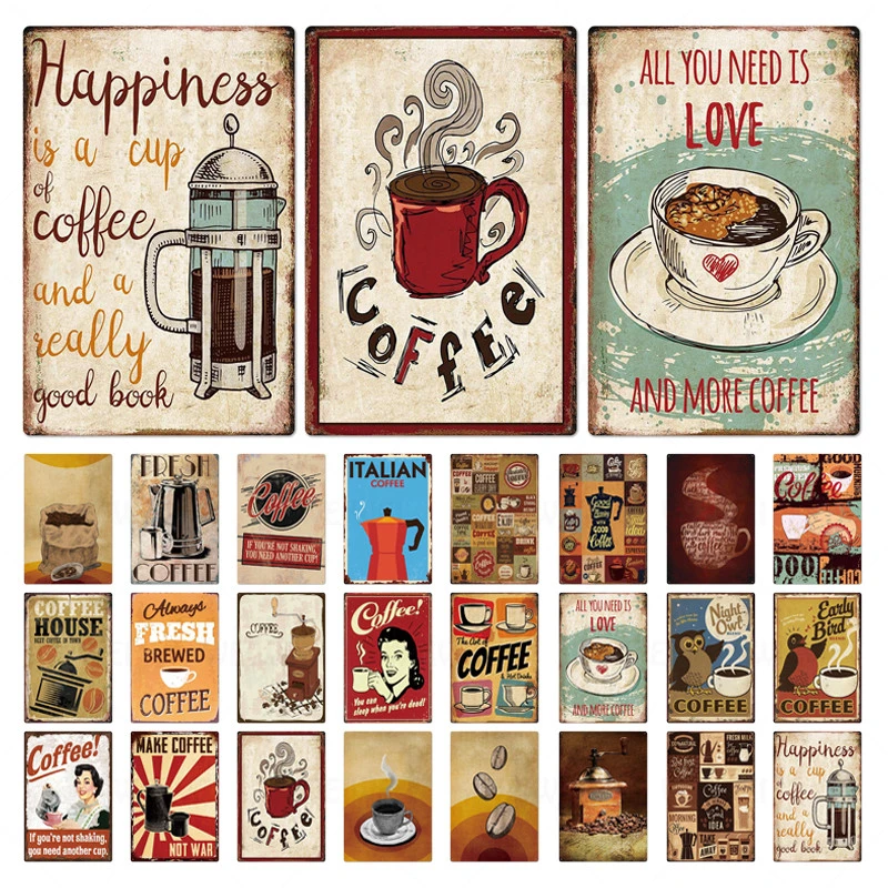 Happiness Coffee Tea Shop Tin Sign Retro Tinplate Poster Pin Up Wall Decor Modern Home Cafe Art Decorative Painting Metal Plaque | Дом и сад