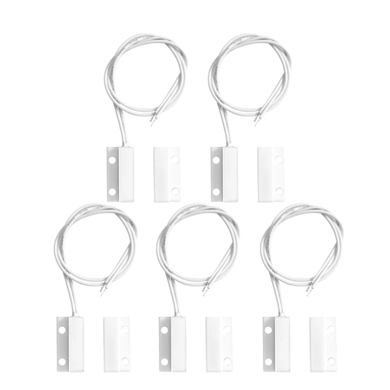 

5 Pcs Mc-38 Wired Door Window Sensor Magnetic Switch For Home Alarm System,When Sensor Together,Normally Closed Nc