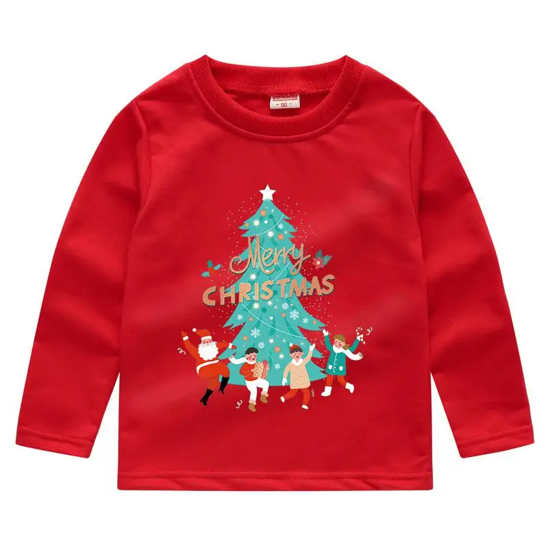 Черная пятница, специальное предложение, Рождественский свитер для мальчиков и девочек, милый Принт, длинный рукав, Санта Клаус, топ, Новогодняя одежда - Цвет: redshu
