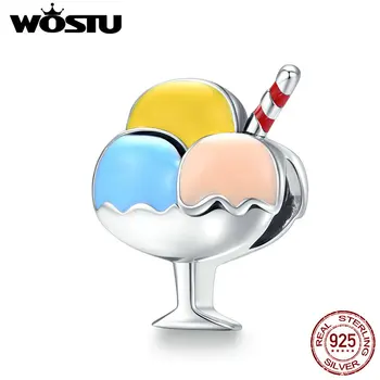 

WOSTU Ice Cream Charm Hot Sale Sterling Silver 925 Silver Color Enamel Charm Ice Cream Beads fit Bracelet Bangle Jewelry CQC1532
