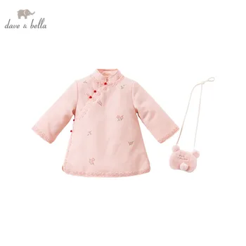 

DBJ15559 dave bella winter baby girl's dress with a small bag children fashion party dress kids infant lolita 2pcs clothes