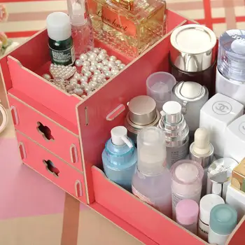 

110L Multifunction Wooden Makeup Cosmetic Organizer Desktop Storage Box Rack Sundries Case Makeup Box 30 *18 *16cm