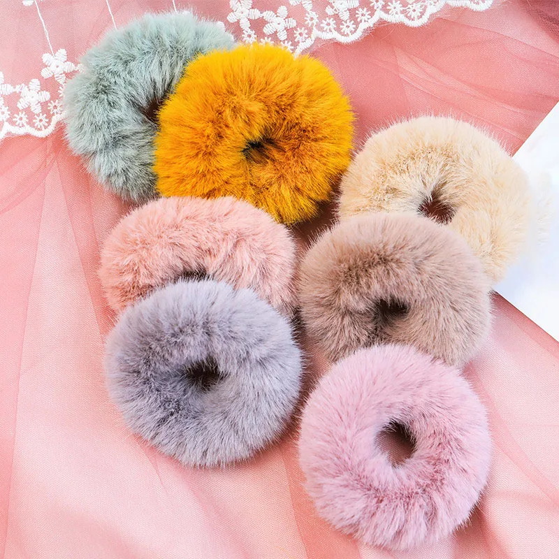 

2019 New Mink Fur Hair Rope Scrunchie Women Girls Elastic Hair Rubber Bands Gum Ponytail Holder Hair Accessories