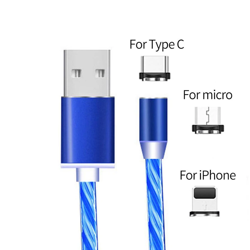 1 м течёт светодиодный магнитный кабель для зарядки IOS type C Micro USB разъем 360 градусов
