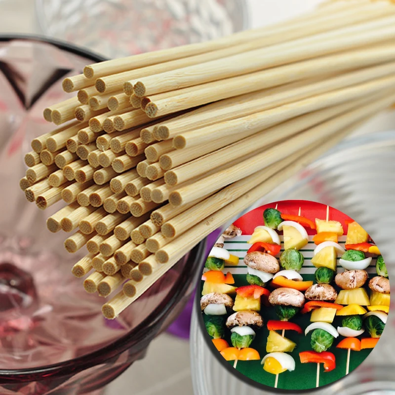 100pcs Bamboo Skewers Disposable Wooden Barbecue Grill Mats Candy Apple Stick Barbecue Skewers Bar Restaurant Utensil 20cm x4mm