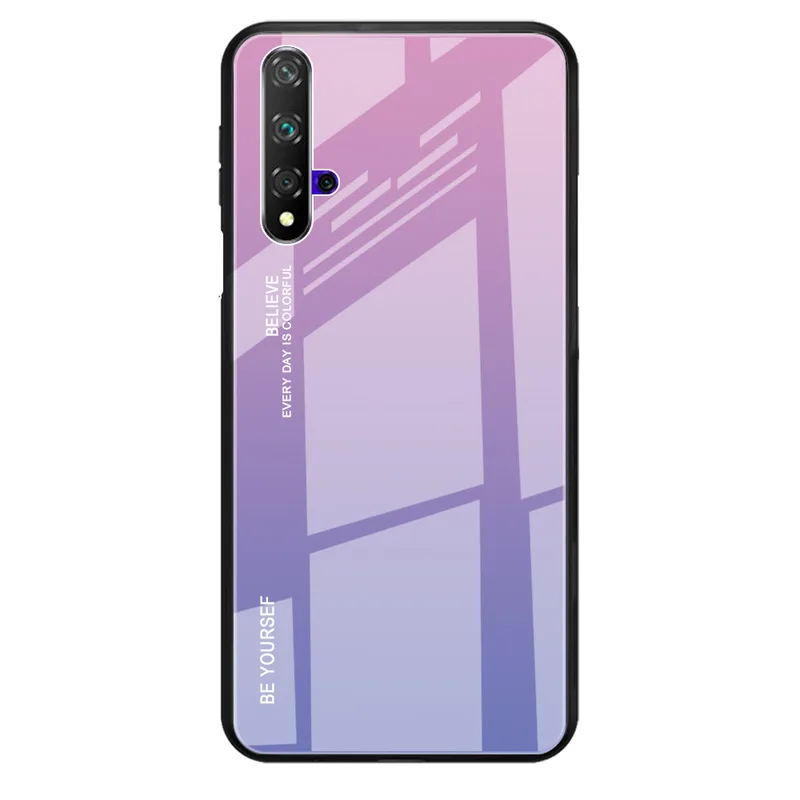 pink purple Жесткий чехол для huawei Honor 20 S чехол Роскошный градиентный закаленное стекло задняя крышка мягкая силиконовая рамка Бампер для Honor 20 20 S Чехол - Цвет: pink purple