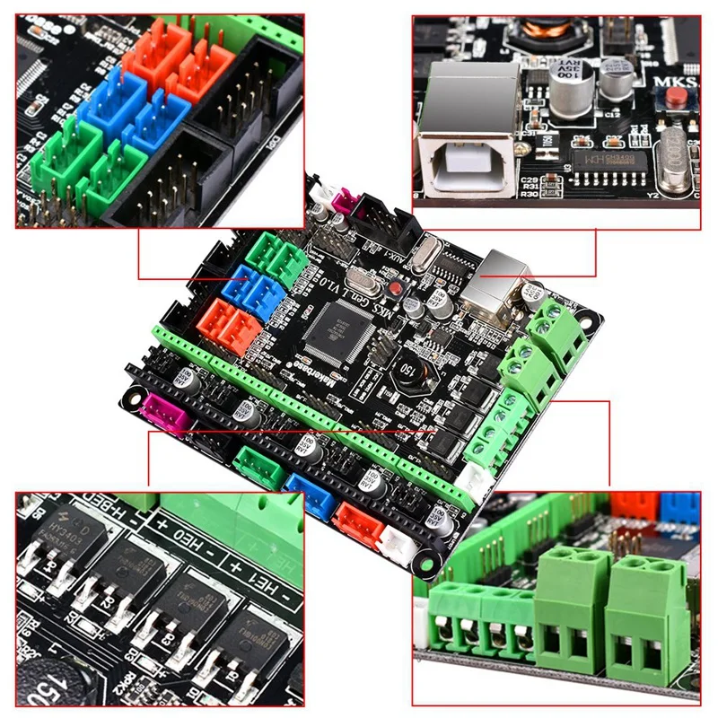 Makerbase MKS Gen L 3d принтер материнская плата управления Контроллер совместим с Ramps 1,4/Mega2560 R3 Поддержка A4988 8825 TMC