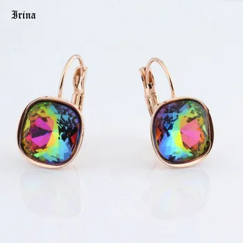 

12mm*12mm Luxury Romantic Earrings Colorful Crystal Earrings Rose Gold / Silver Color Big Drop Earrings for Women Party
