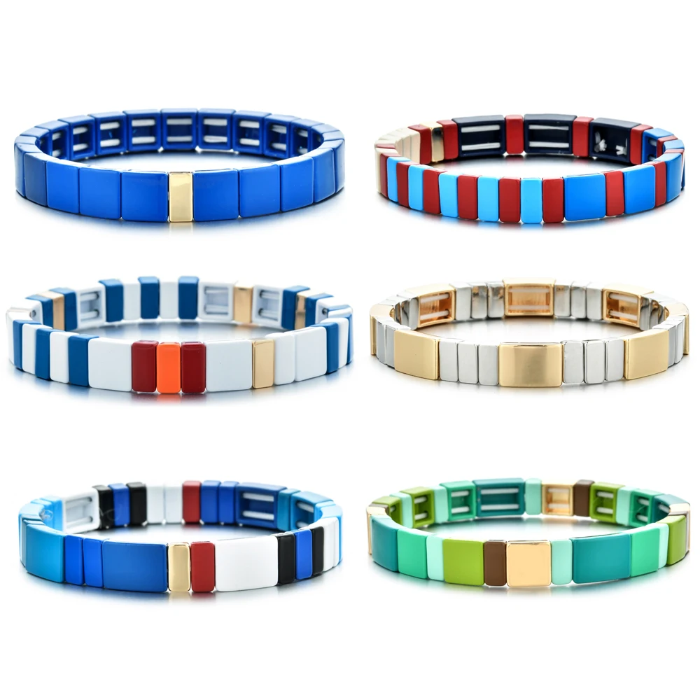 ZMZY Multiple Colors Beads Strand Bracelet Stretchy Bangle Women Jewelry Rainbow Bracelets Colorful Tile Bracelet Bohemian Mujer