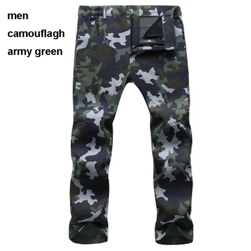 men camouflagh army 30 градусов женские мужские походные брюки зимние лыжные треккинговые флисовые теплые флисовые брюки Софтшелл для рыбалки кемпинга водонепроницаемые лыжные брюки - Цвет: men camouflagh army