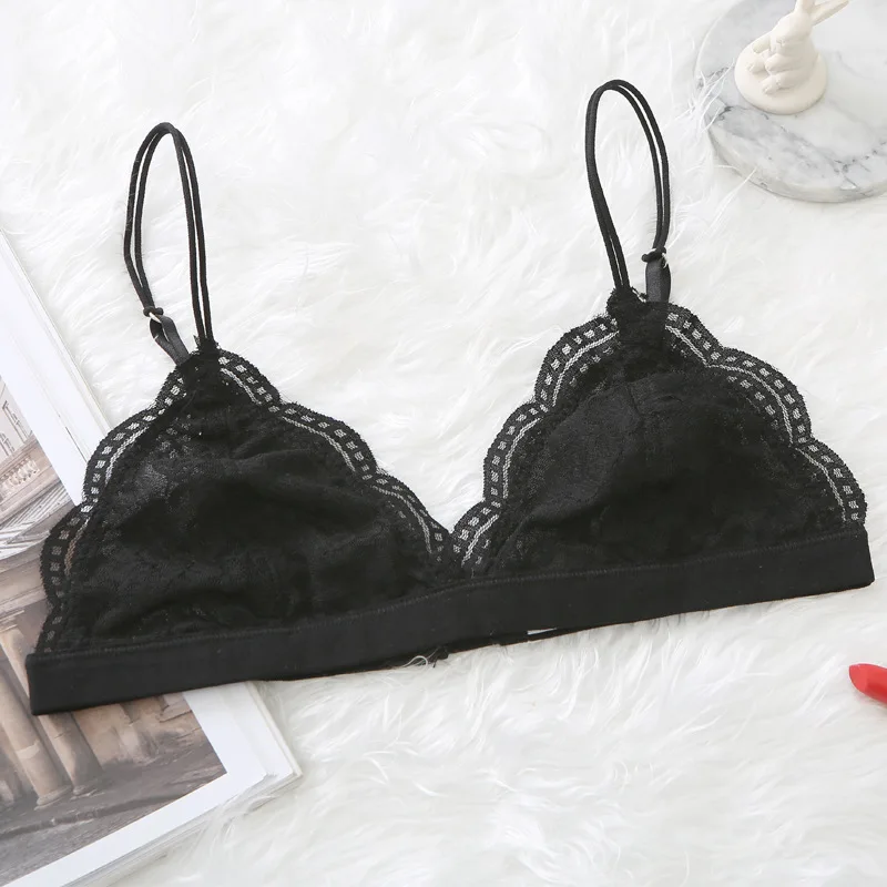 Sexy Lace Bralette Thin Triangle Cup Bra Wire Free Brassiere Underwear French  Lingerie Girls Beautiful Solid Small Chest Bralet