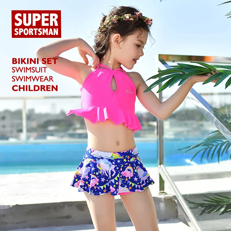 

Unicorn Kids High Waist Swim Bikinis Set Cartoon Two Piece Bathing Suits Baby Girl Skirt Swimsuit Children Cute Biquini Swimwear
