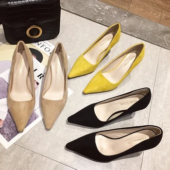 

Fashion Flock Women Pumps Shoes Spring/Autumn High Heels Slip On Sexy Party Office Party Work Pumps Pointed Toe Ladies Shoes