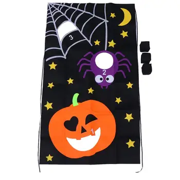 

4pcs Halloween Throwing Sandbags Toy Pumpkin Spider Pattern Pendant and Bean Bags