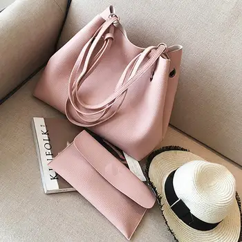 

Litchi Pattern Soft Leather 2pc Shoulder Bag for Women Large Capacity Handbag Long Clutch Wallet Ladies Bags #20