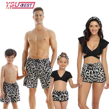 Леопардовый купальник для мамы и дочки; купальные шорты для папы и сына; купальник-бикини «Мама и я»; Семейные комплекты; брендовая одежда