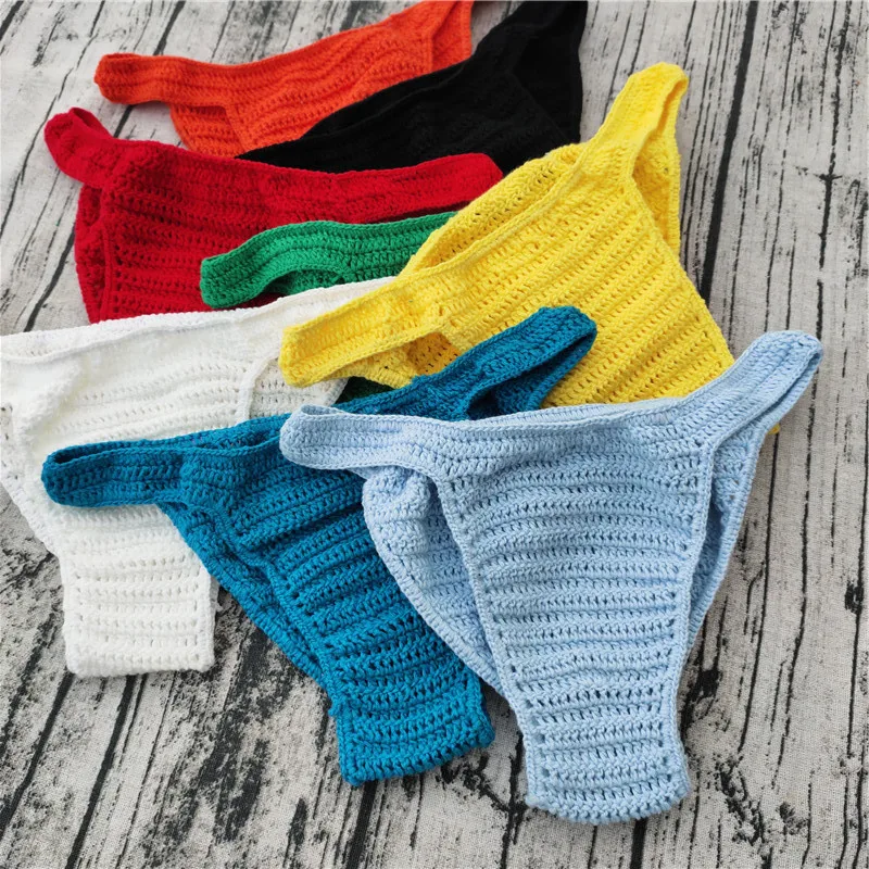 13 Color Hand Crochet Elasticity Men Sexy thong string Underwear
