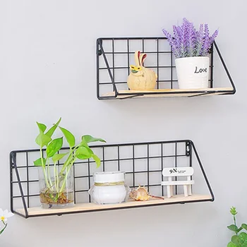 

Storage Shelf Nordic Solid Wood Wall Shelf Wrought Iron Grid Storage Shelf White With Board Home Garden Decoration Crafts