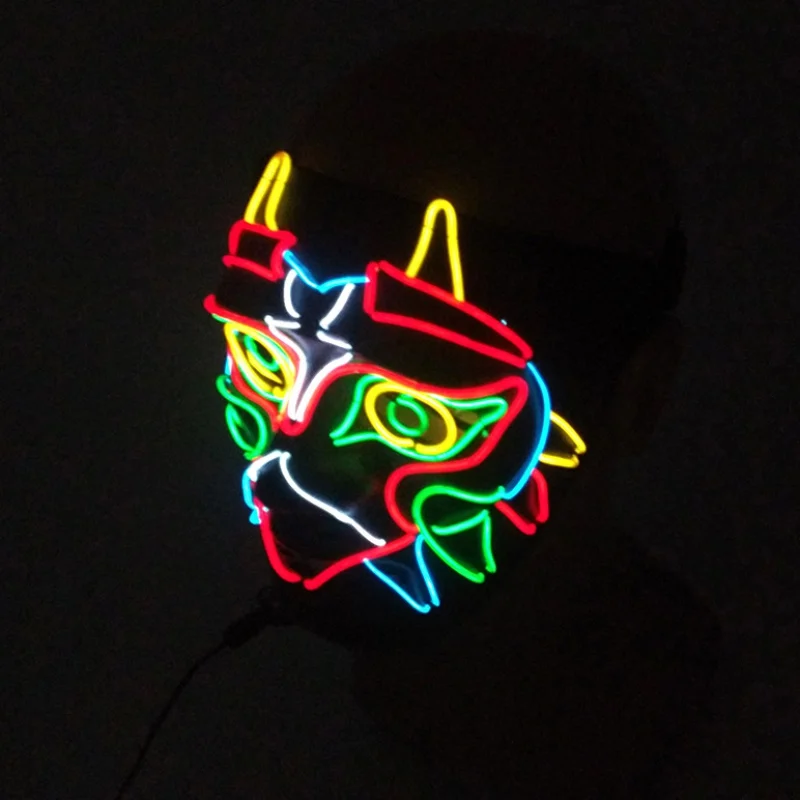 Funny Mask Full Face Covered Colorful LED EL Wire Light Up Mask Costume Props For Halloween Cosplay Festival Party