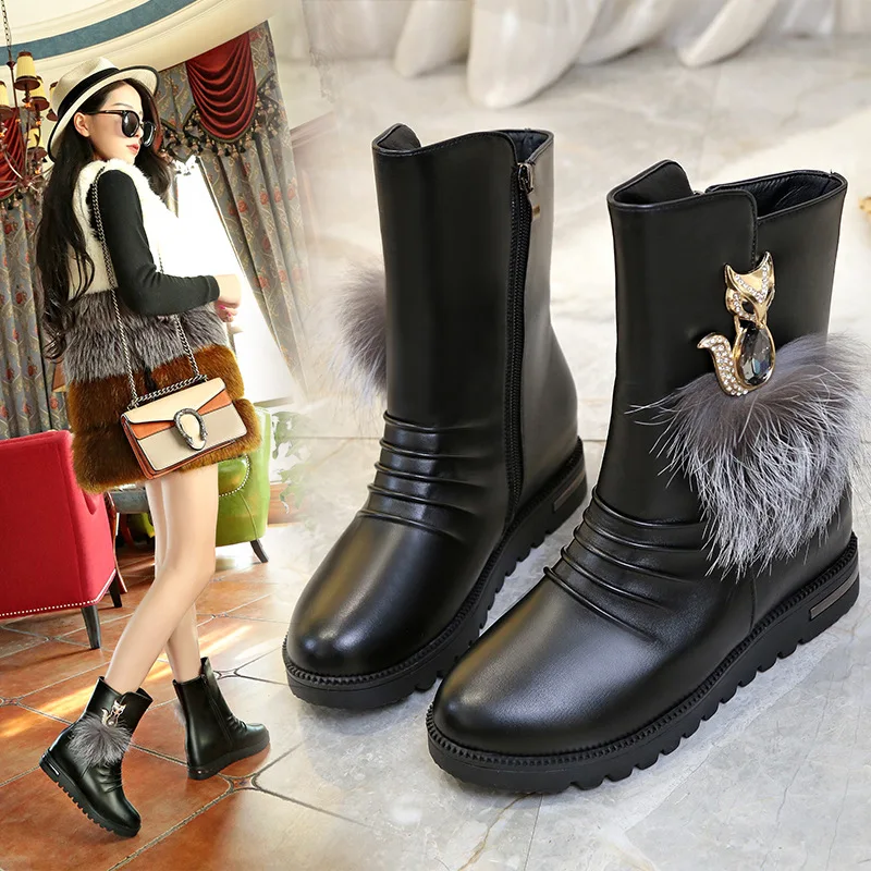 

2018 Autumn And Winter New Style Women's Boots Winter WOMEN'S Shoes Boots round-Toe Leather Boot Elevator WOMEN'S Ankle Boots