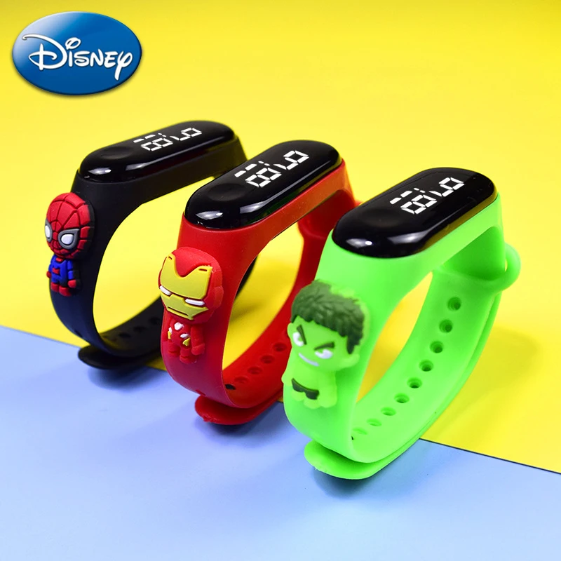 Disney Mickey Spiderman muñeco iron Man de los niños impermeable electrónica pulsera estudiante LED dibujos animados deportes reloj electrónico