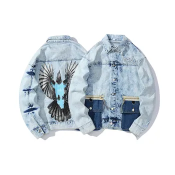 

MORUANCLE Men's Oversized Hip Hop Jean Jackets Fashion Hi Street Vintage Denim Trucker Jacket Outerwear Streetwear Big Pockets