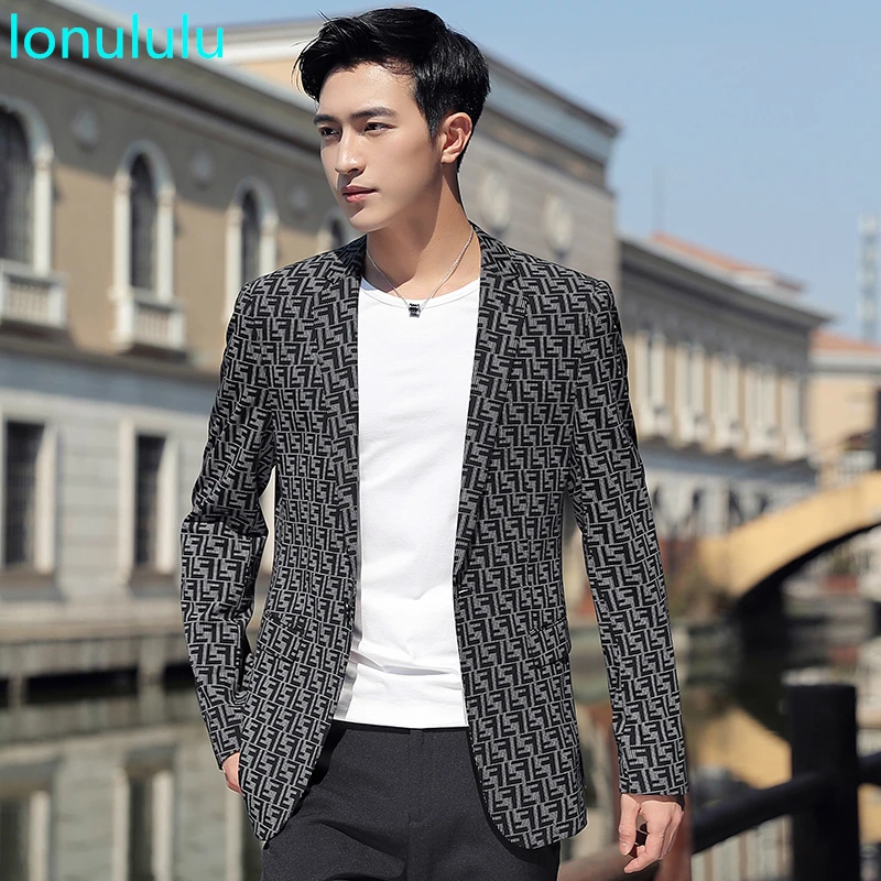 

2020 business leisure suit men's new Korean version slim ruffian handsome suit geometry Lapel single West