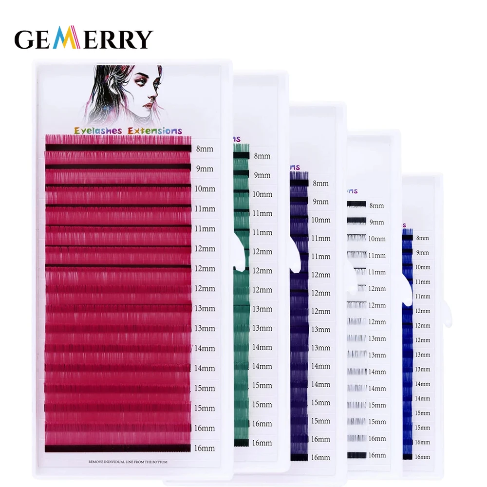 Gemerry 16 Lines Colorful Eyelash Extension Profession Makeup Faux Mink Individual Lashes Soft Cilios HandMade Eyelashes Colored | Красота и