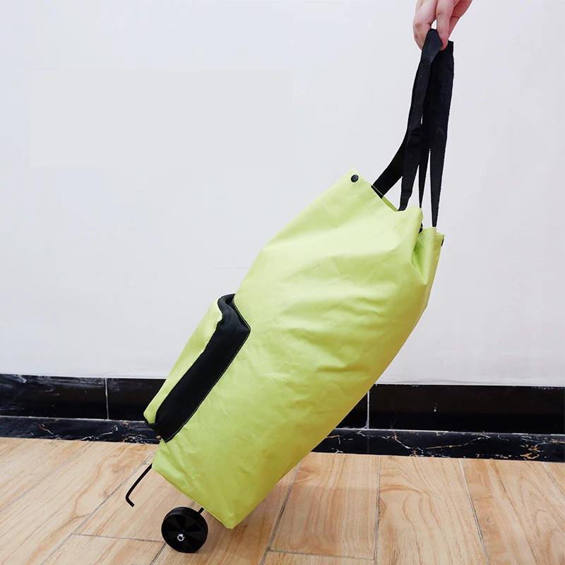Portable Shopping Trolley Bag With Wheels Foldable Cart Rolling Grocery Green Shopping Bag Wheeled Shopping Bag