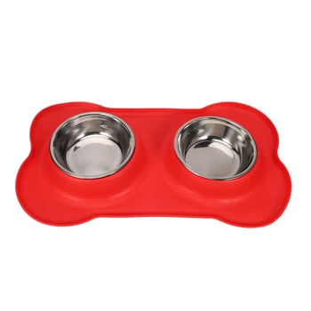 

Red New Dog Bowl No Spill Non-Skid Silicone Mat Feeder Tool Pet Supply Convenient Non-Toxic Food Bowl