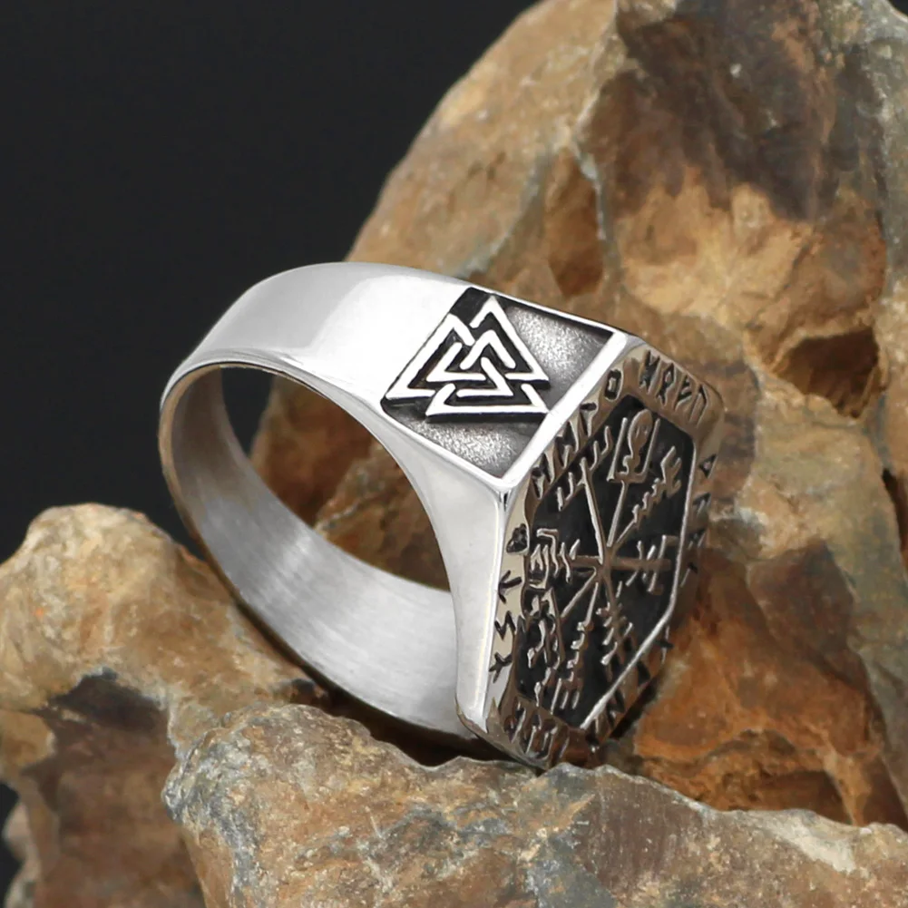Скандинавский Викинг Руна Валькнут vegvisir кольца из нержавеющей стали с валкнутом подарочный пакет