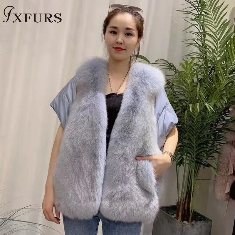FXFURS/Новинка года; женский жилет с лисьим мехом; пуховые пальто; куртки без рукавов; зимние теплые меховые жилеты для девочек; русский мех; короткие