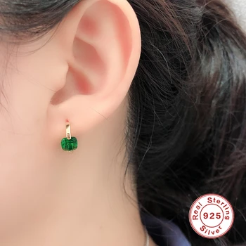 

Aide Real 925 Sterling Silver Pendientes Hoop Earring for Woman Girls Ladies Bling Square Cubic Zirconia Round Circle Earrings
