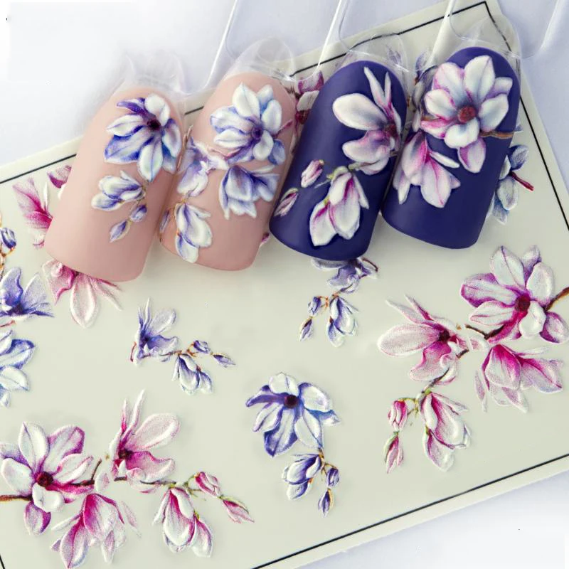 

DingXue 3D Acrylic Engraved Flower Nail Sticker Embossed Fesh Flower Water Decals Empaistic Nail Water Slide Decals Z0340
