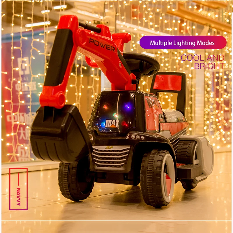  Infant Shining Child Excavator Ride on Toy Baby Car Balance Car Engineering Vehicle with LED Light 