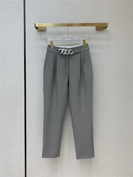 

Luxury Sequined Long Pants for Women 2020 Autumn Casual Metal Pleated Solid Houndstooth High Waist Slim Zippers Tapered Trousers