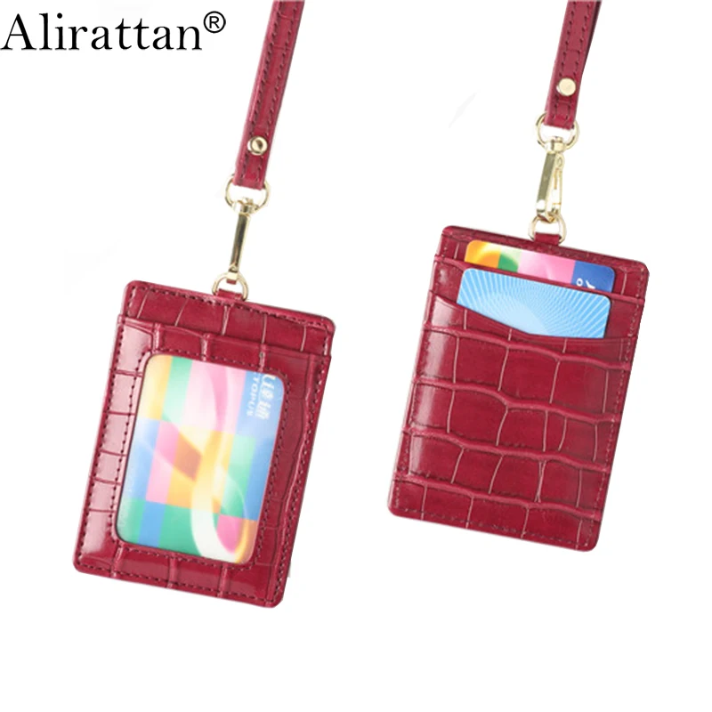 Alirattan Crocodile Leather Lanyard ID Card Holder High Quality Ostrich Snake Work Card Holder Printed Letters