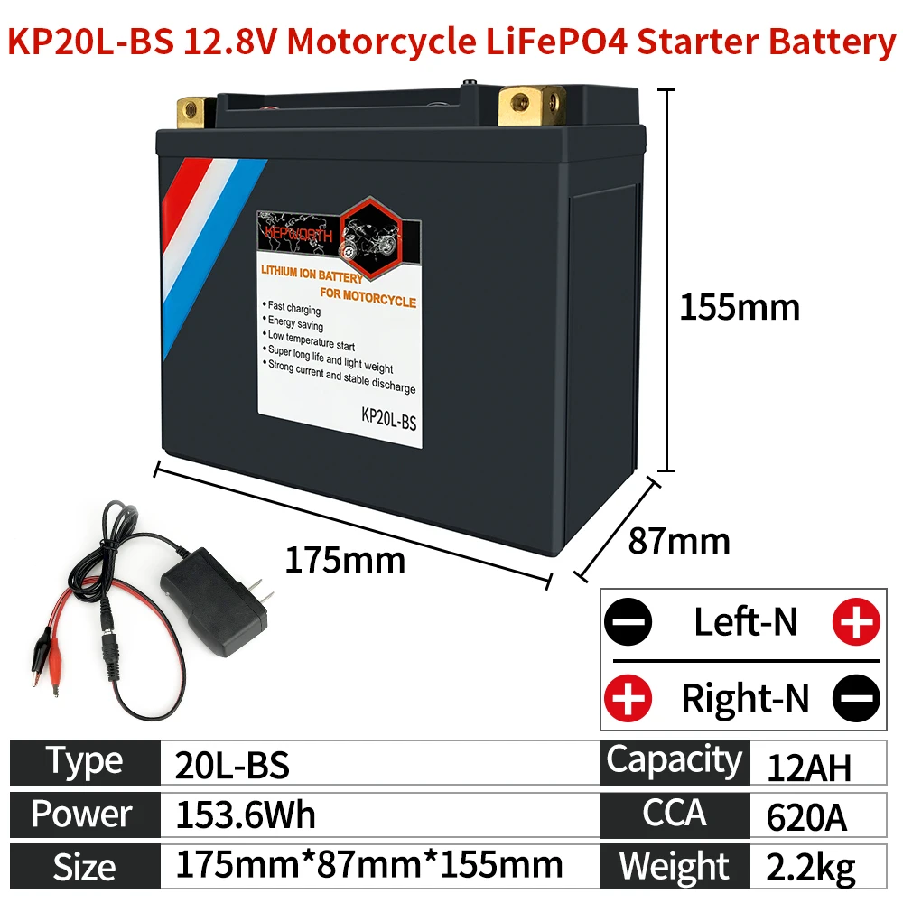 20L-Bs Lifepo4 Batteria Avviamento Moto 12V 12Ah Cca 620A Batteria Al Litio Ferro Moto Bms Per Scooter Atv Utvs Ytx20L-Bs