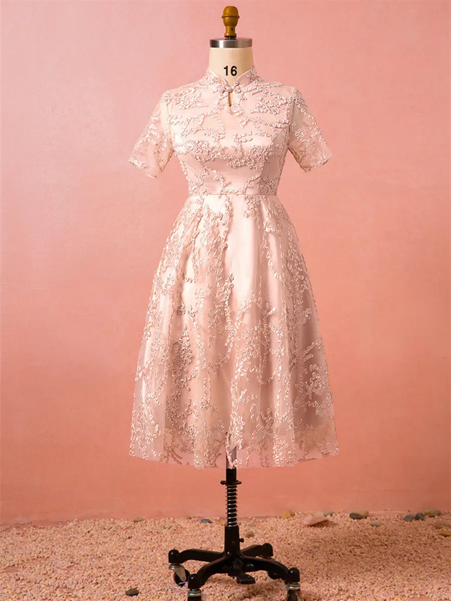 Китайское стильное платье на выпускной, Vestidos De Gala T413, новинка, платья размера плюс с коротким рукавом, женские вечерние платья, милое винтажное платье для выпускного вечера