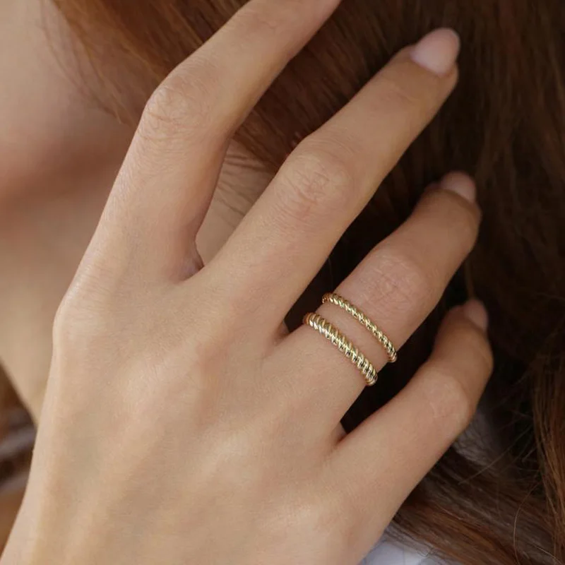 Braided Twist Ring for Women Stainless Steel Gold Color Infinity Stacking Band 3mm