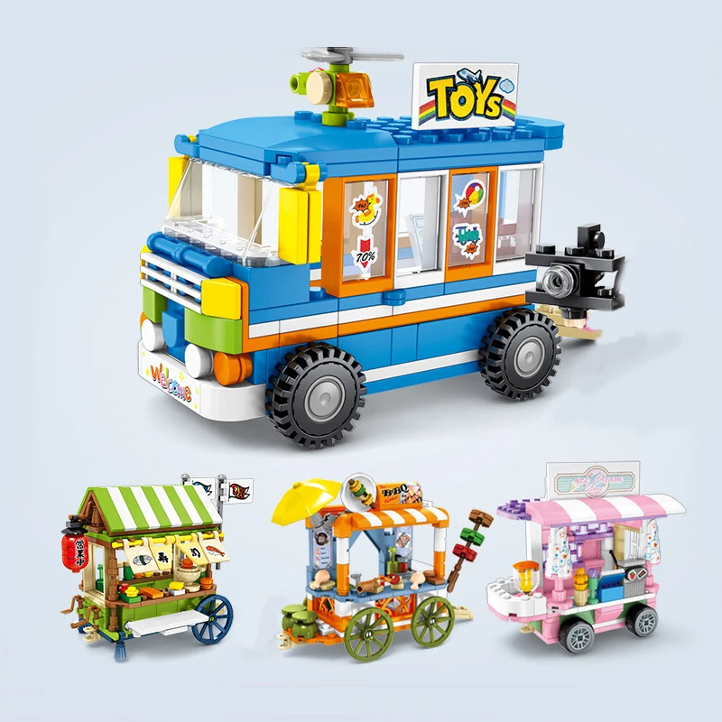 New City Street View Sushi Car Building Blocks for Kids Toys Ice Cream Cart DIY Friends Bricks Girls Mini Birthday Gifts | Игрушки и