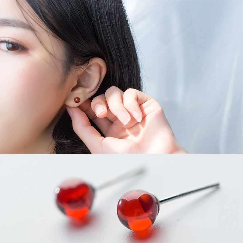 

Colusiwei Natural Garnet Round Bead Stud Earrings for Women Three Size 925 Sterling Silver Korean Fashion Jewelry Gifts for Girl