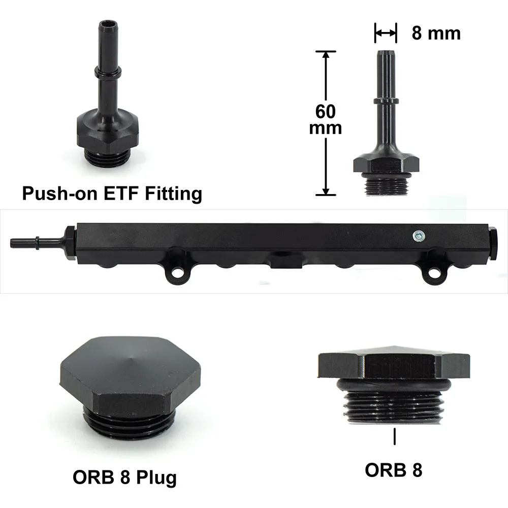 K SERIES BLACK FUEL RAIL SUIT FOR H0NDA K20 K24 RSX CIV1C SI, INTEGRA, EP3 FR-05-BK