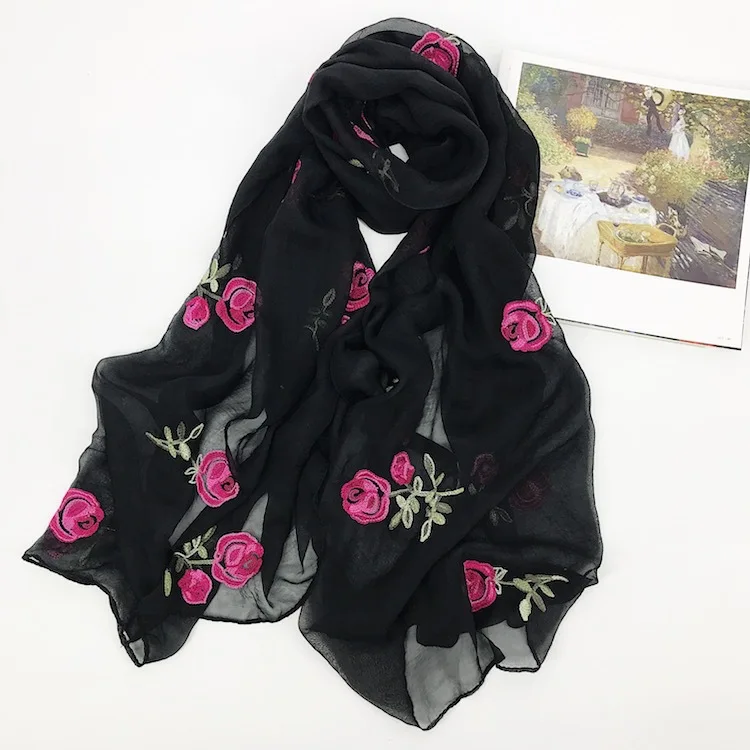 Роскошный брендовый женский шарф с вышивкой розы, шаль, накидка, хиджаб, женский шарф из пашмины, солнцезащитное пляжное полотенце, мусульманский головной платок - Цвет: 5