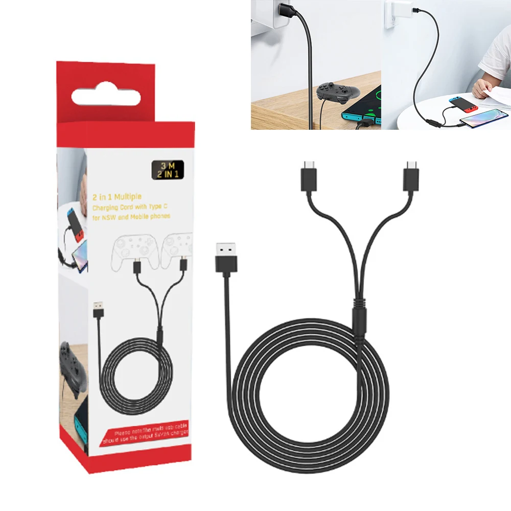 

Pohiks 2-in-1 Type-C Charging Cable Compatible for PS5/XSX/Switch Game Console Controller 2 in 1 Gamepad Charging Cable