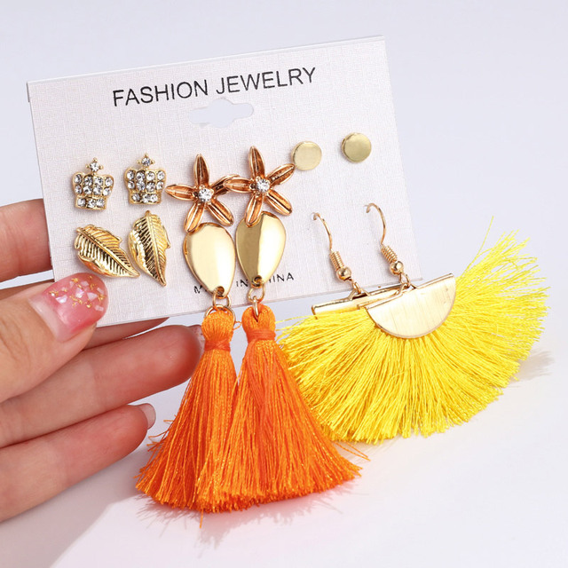 Tassel Earrings For Women Boho Acrylic Earrings Crystal Set Long Shell Stud Earring 2020 Brincos Female Fashion Jewelry
