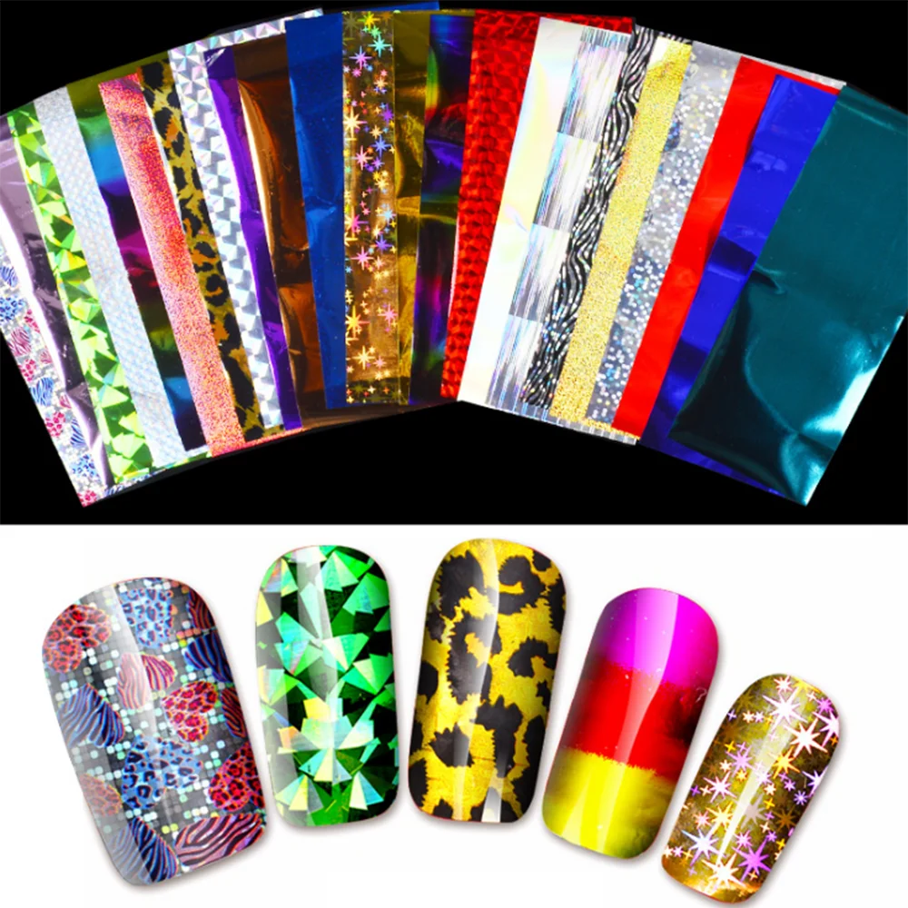 24 Sheets Fashion Nail Art Foils Laser Shinning Mixed Beauty Transfer Tips Sticker Craft DIY Universe Decorations | Красота и