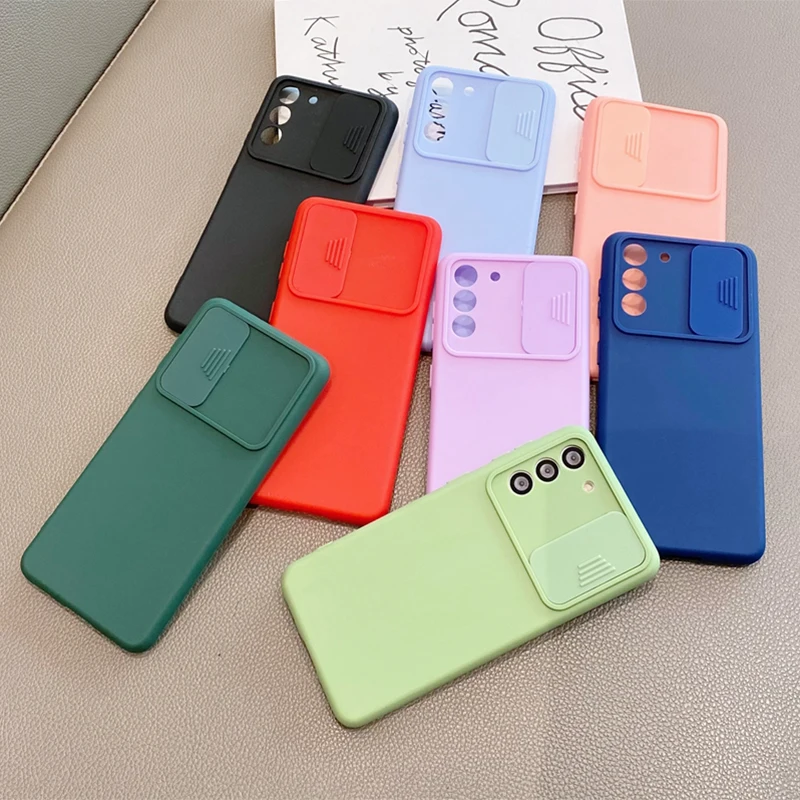 Slide Camera Lens Protector Liquid Silicone Phone Case For Samsung Galaxy S21 S20 Fe Plus Note 20 Ultra 5g S 21 Soft Back Cover